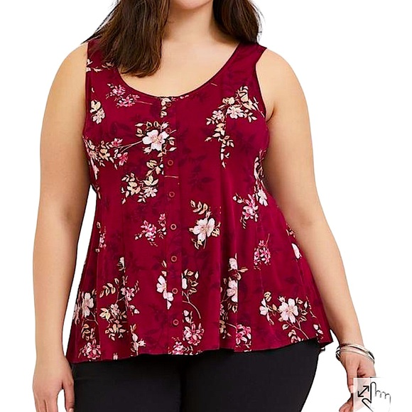 torrid Tops - TORRID: Fit And Flare Stretch Challis Button-Front Tank -Size 1 / 1X